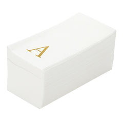 Luxenap Rectangle Gold Letter A White Paper Linen-Feel Guest Towel / Napkin - Air Laid, Sans Serif Font - 15 3/4