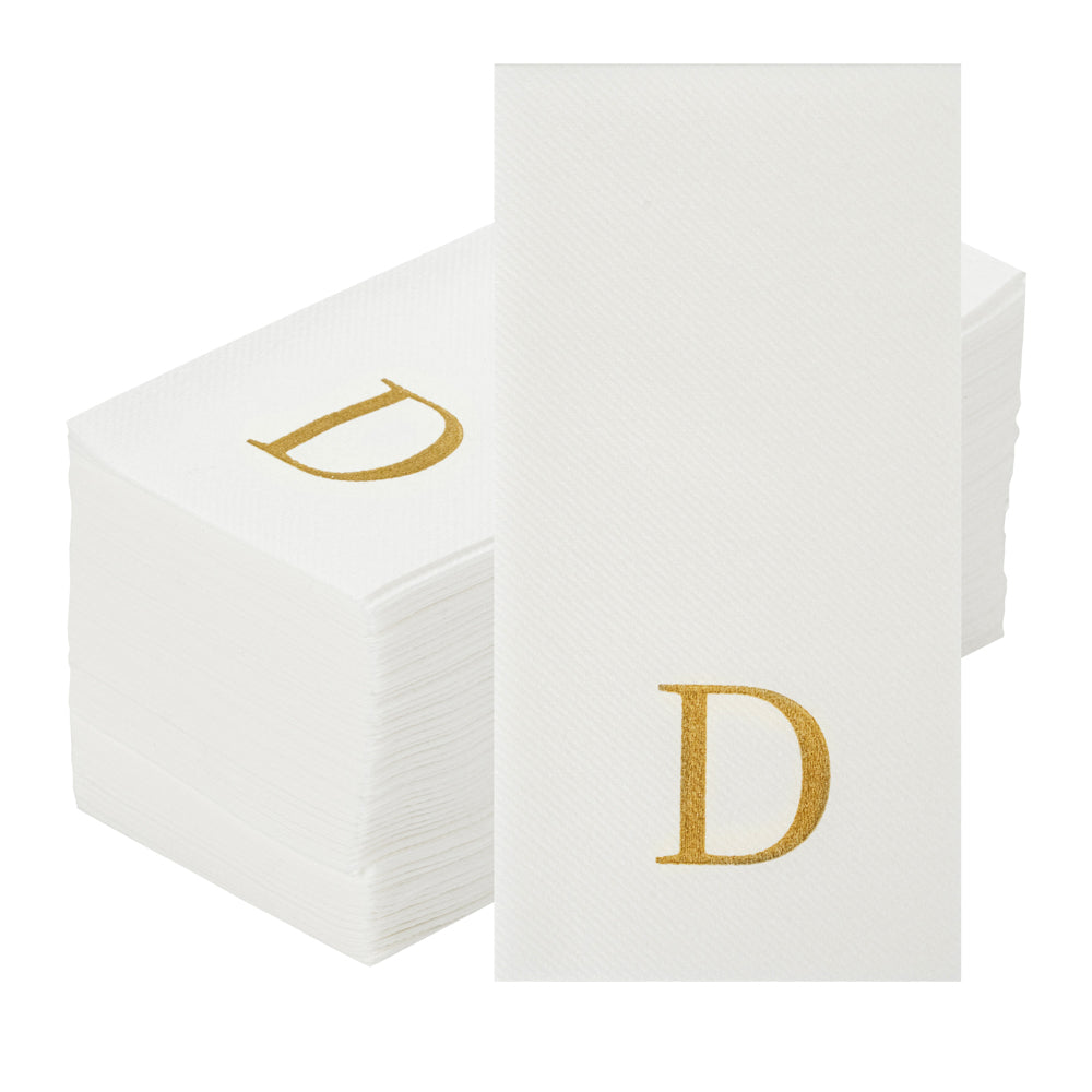 Luxenap Rectangle Gold Letter D White Paper Linen-Feel Guest Towel / Napkin - Air Laid, Sans Serif Font - 15 3/4" x 8" - 2000 count box