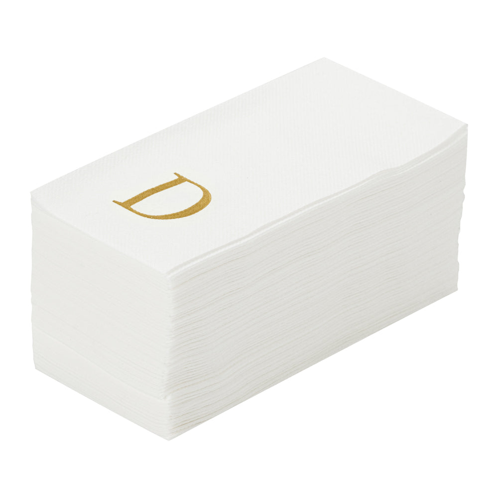 Luxenap Rectangle Gold Letter D White Paper Linen-Feel Guest Towel / Napkin - Air Laid, Sans Serif Font - 15 3/4" x 8" - 2000 count box