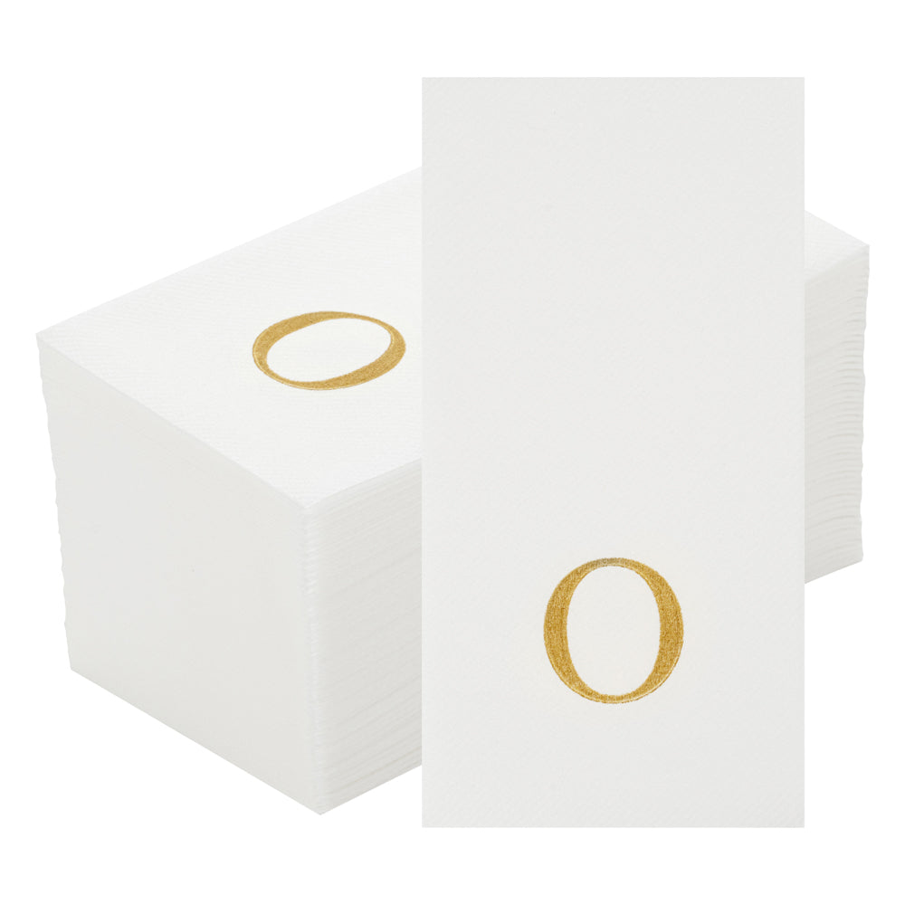 Luxenap Rectangle Gold Letter O White Paper Linen-Feel Guest Towel / Napkin - Air Laid, Sans Serif Font - 15 3/4" x 8" - 2000 count box