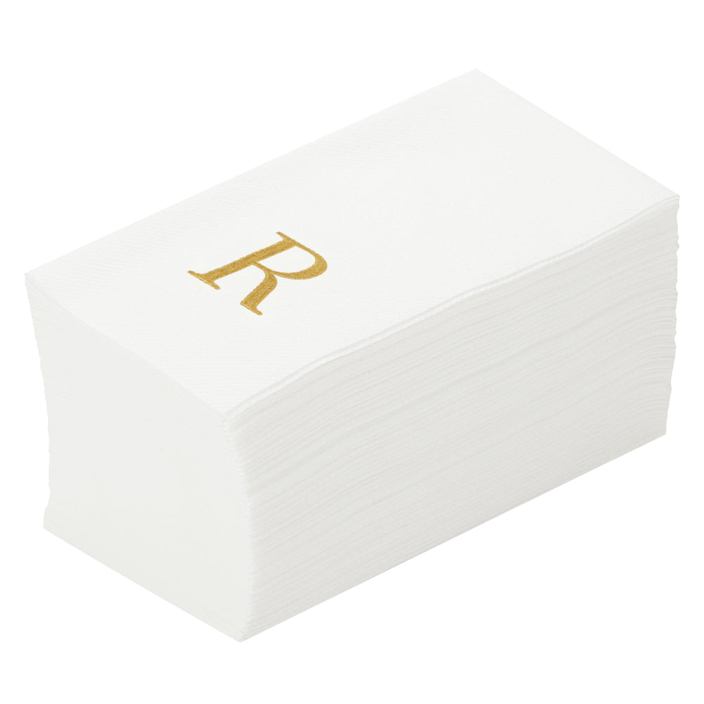 Luxenap Rectangle Gold Letter R White Paper Linen-Feel Guest Towel / Napkin - Air Laid, Sans Serif Font - 15 3/4" x 8" - 2000 count box