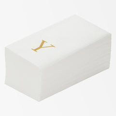 Luxenap Rectangle Gold Letter Y White Paper Linen-Feel Guest Towel / Napkin - Air Laid, Sans Serif Font - 15 3/4