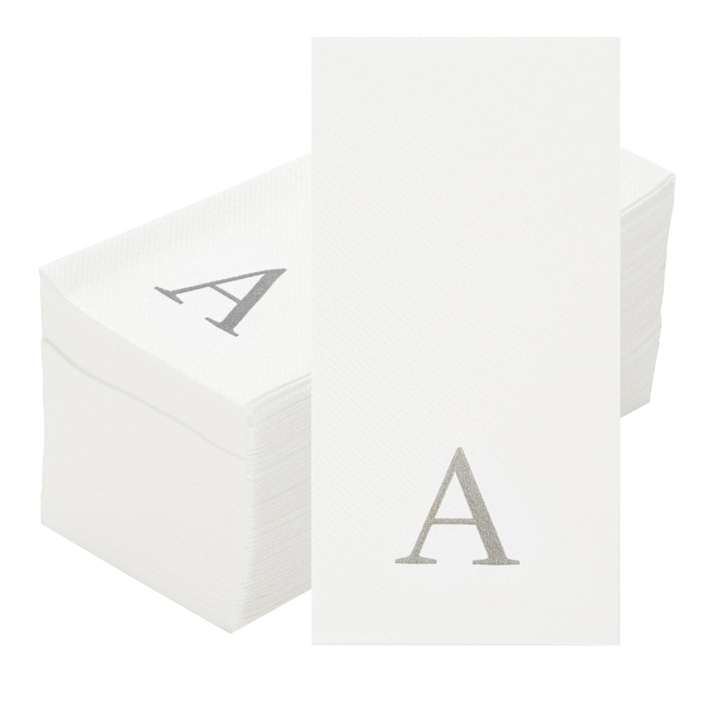 Luxenap Rectangle Silver Letter A White Paper Linen-Feel Guest Towel / Napkin - Air Laid, Sans Serif Font - 15 3/4" x 8" - 2000 count box