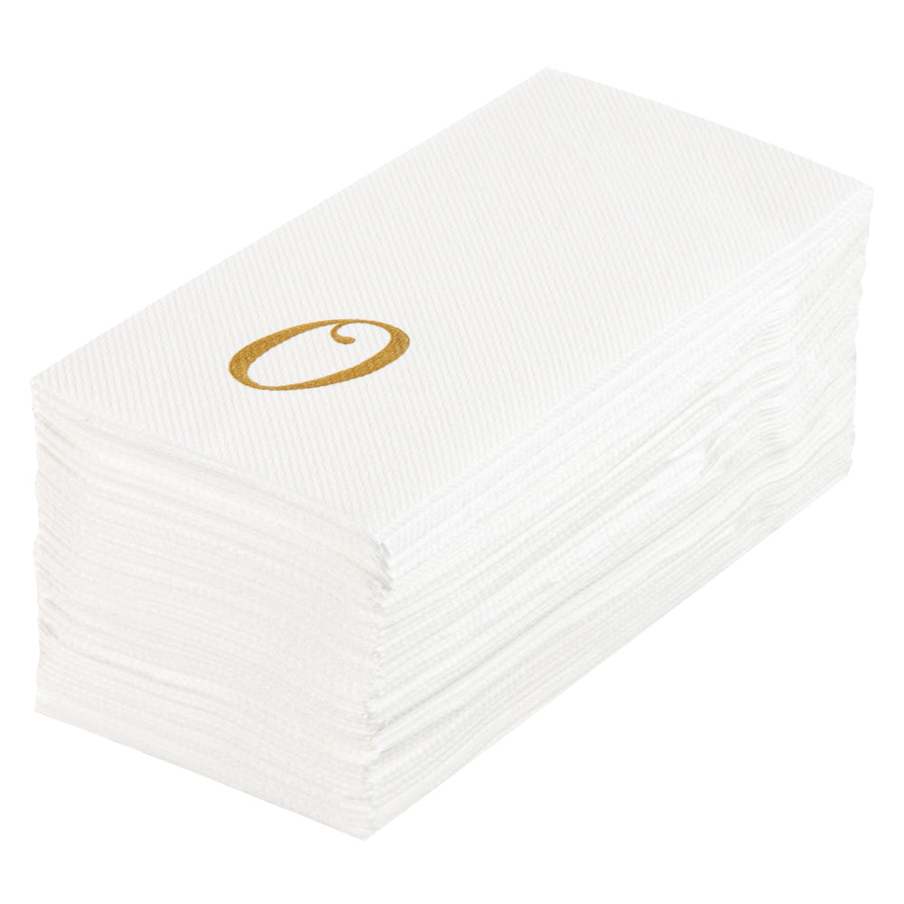 Luxenap Rectangle Gold Letter O White Paper Linen-Feel Guest Towel / Napkin - Air Laid, Cursive Font - 15 3/4" x 8" - 2000 count box