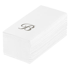 Luxenap Rectangle Silver Letter B White Paper Linen-Feel Guest Towel / Napkin - Air Laid, Cursive Font - 15 3/4