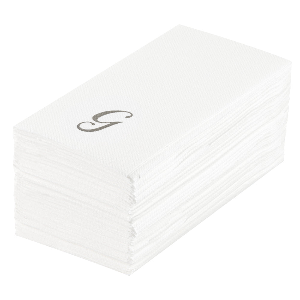 Luxenap Rectangle Silver Letter G White Paper Linen-Feel Guest Towel / Napkin - Air Laid, Cursive Font - 15 3/4" x 8" - 2000 count box