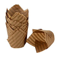 Panificio 3.5 oz Kraft Paper Striped Tulip Baking Cup - Greaseproof - 3 1/4