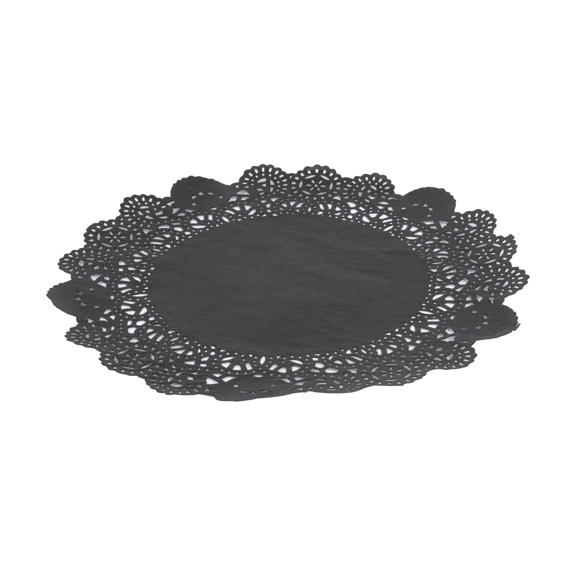 Pastry Tek Round Black Paper Doilies - Lace - 8" x 8" - 4000 count box