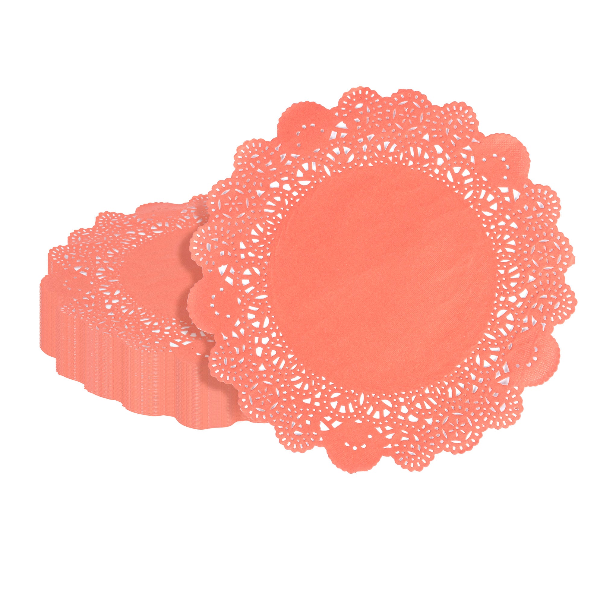 Pastry Tek Round Red Paper Doilies - Lace - 8" x 8" - 4000 count box