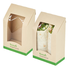 Sustain Bamboo Paper Sandwich / Wrap Take Out Container - with PLA Lining and Window, Compostable - 6