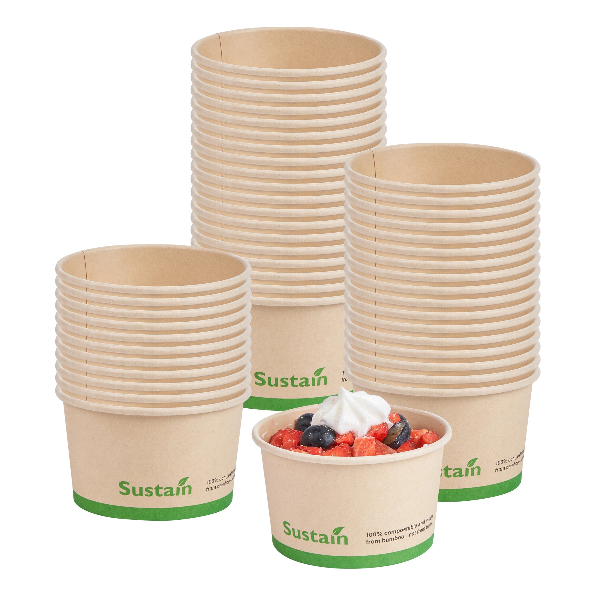 Sustain 5 oz Round Bamboo Paper To Go Cup - with PLA Lining, Compostable - 3 1/4" x 3 1/4" x 2" - 200 count box