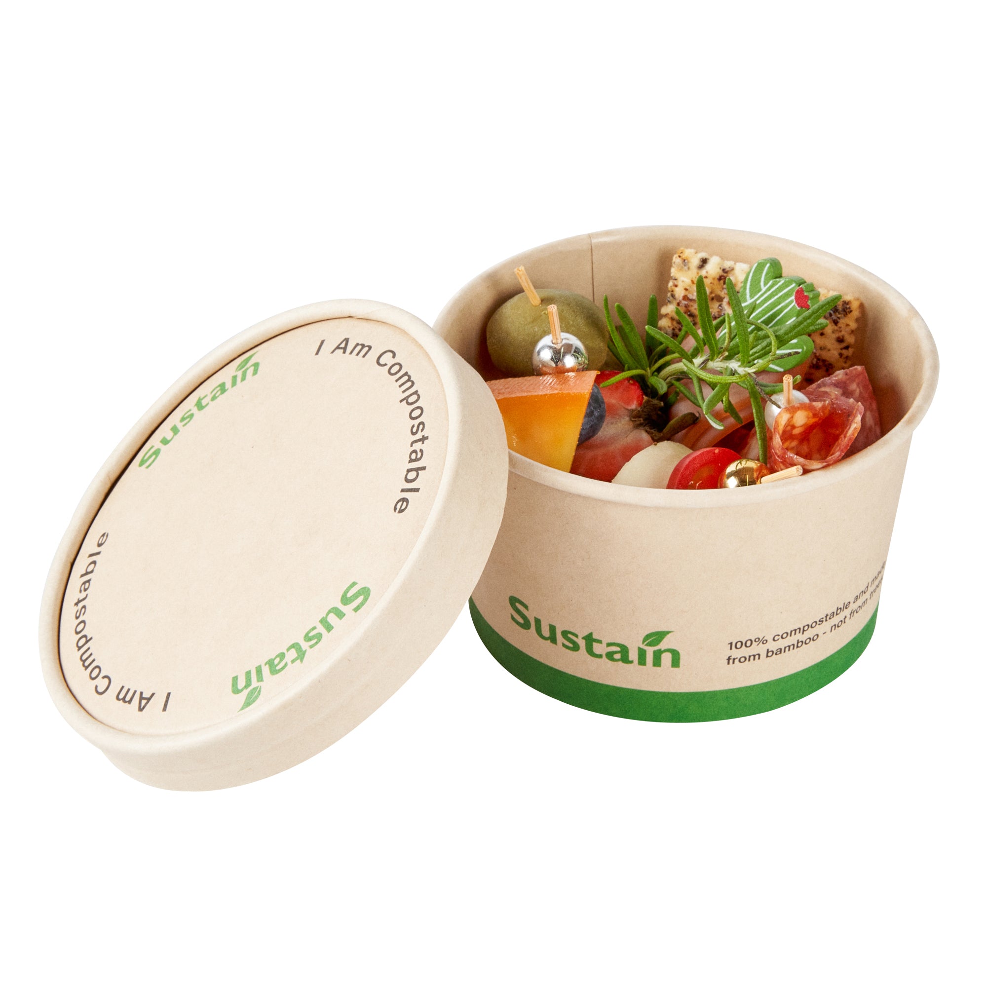 Sustain Round Bamboo Paper To Go Cup Lid - with PLA Lining, Fits 12 oz - 200 count box