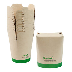 Sustain 16 oz Round Bamboo Paper Noodle Take Out Container - with PLA Lining, Compostable - 3 1/4