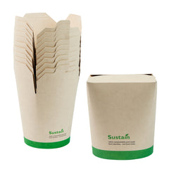 Sustain 32 oz Round Bamboo Paper Noodle Take Out Container - with PLA Lining, Compostable - 4