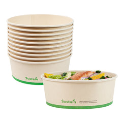 Sustain 44 oz Round Bamboo Paper Salad Container - with PLA Lining, Compostable - 7 1/4