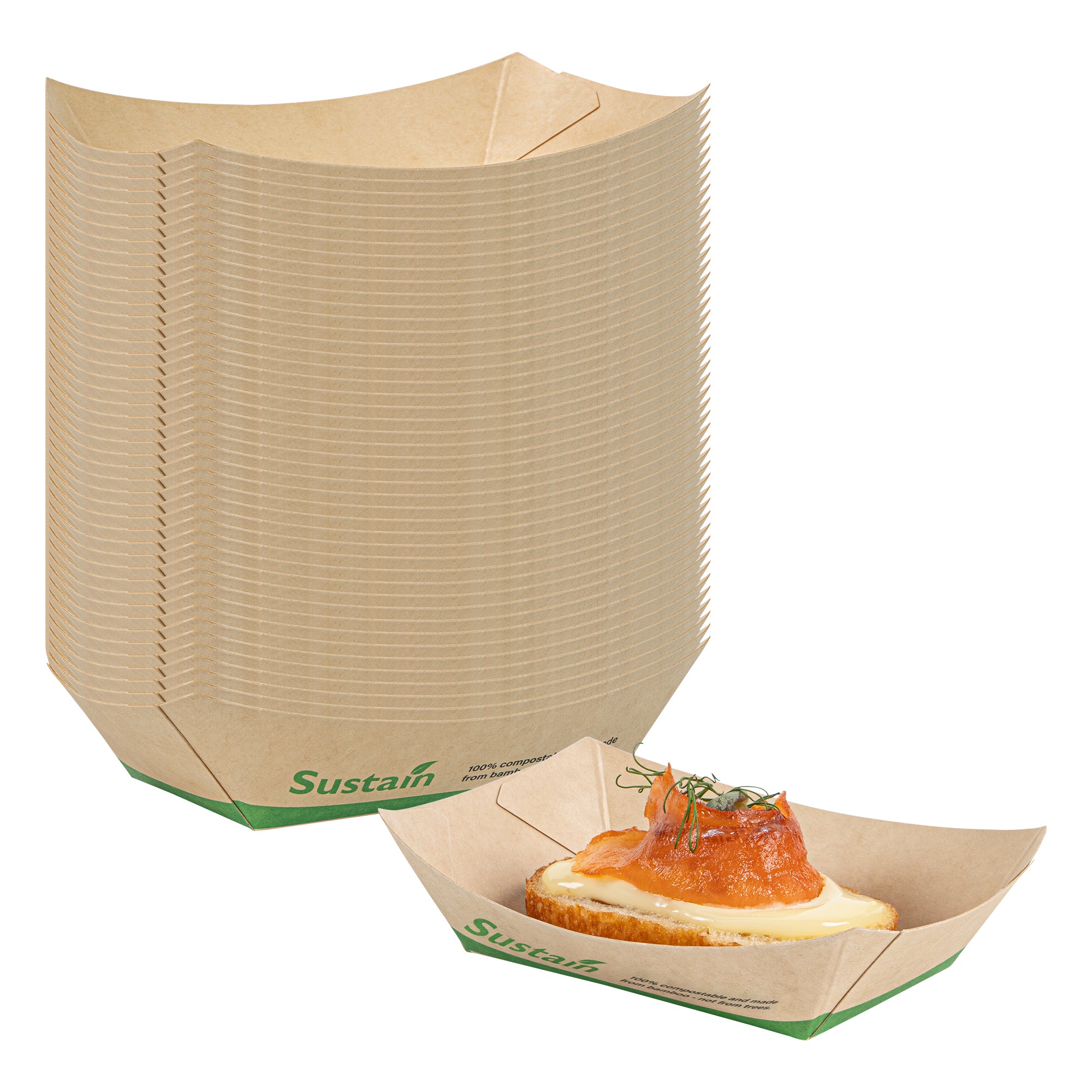 Sustain 4 oz Bamboo Paper # 25 Boat - with PLA Lining, Compostable - 3" x 2" x 1" - 400 count box