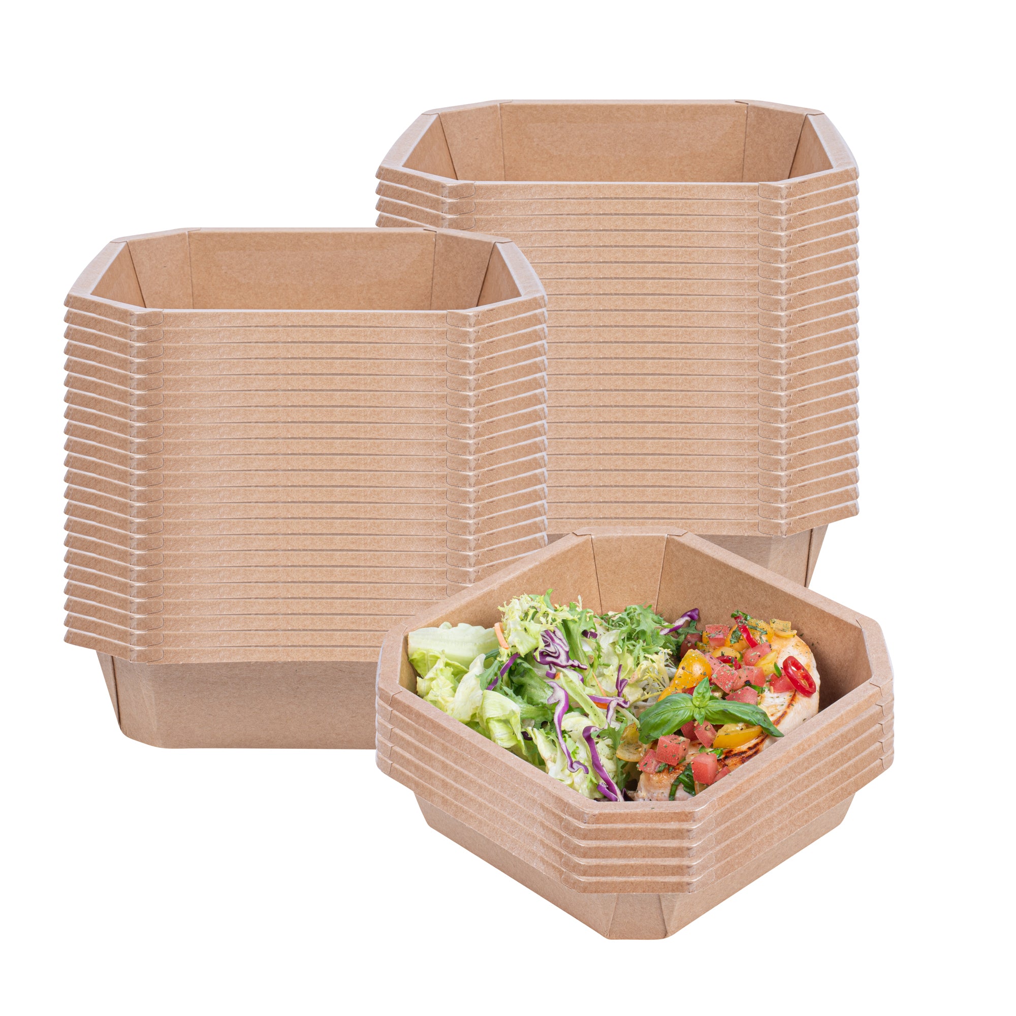 Sustain 41 oz Octagonal Kraft Paper Take Out Container - with PLA Lining, Compostable - 7 3/4" x 7 3/4" x 2" - 100 count box