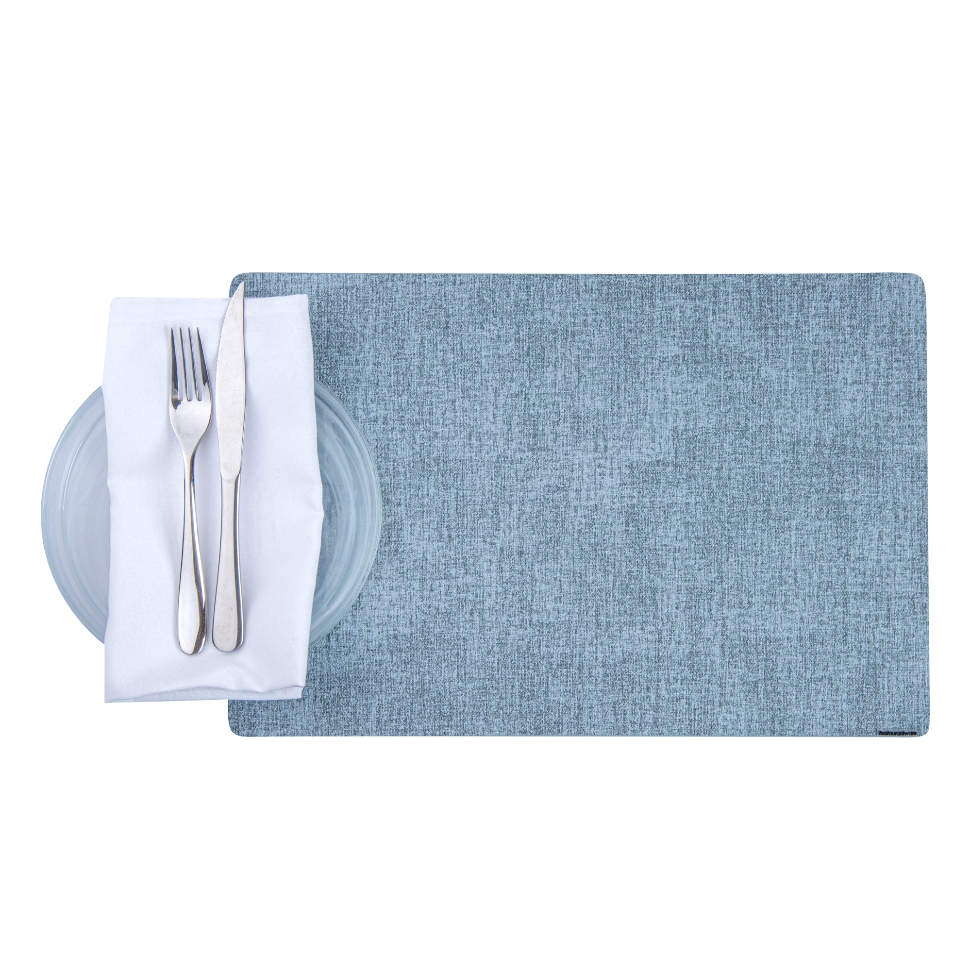 Denim Mesh Rectangle Blue Vinyl Linen-Feel Placemat - 17 3/4" x 11 3/4" - 6 count box