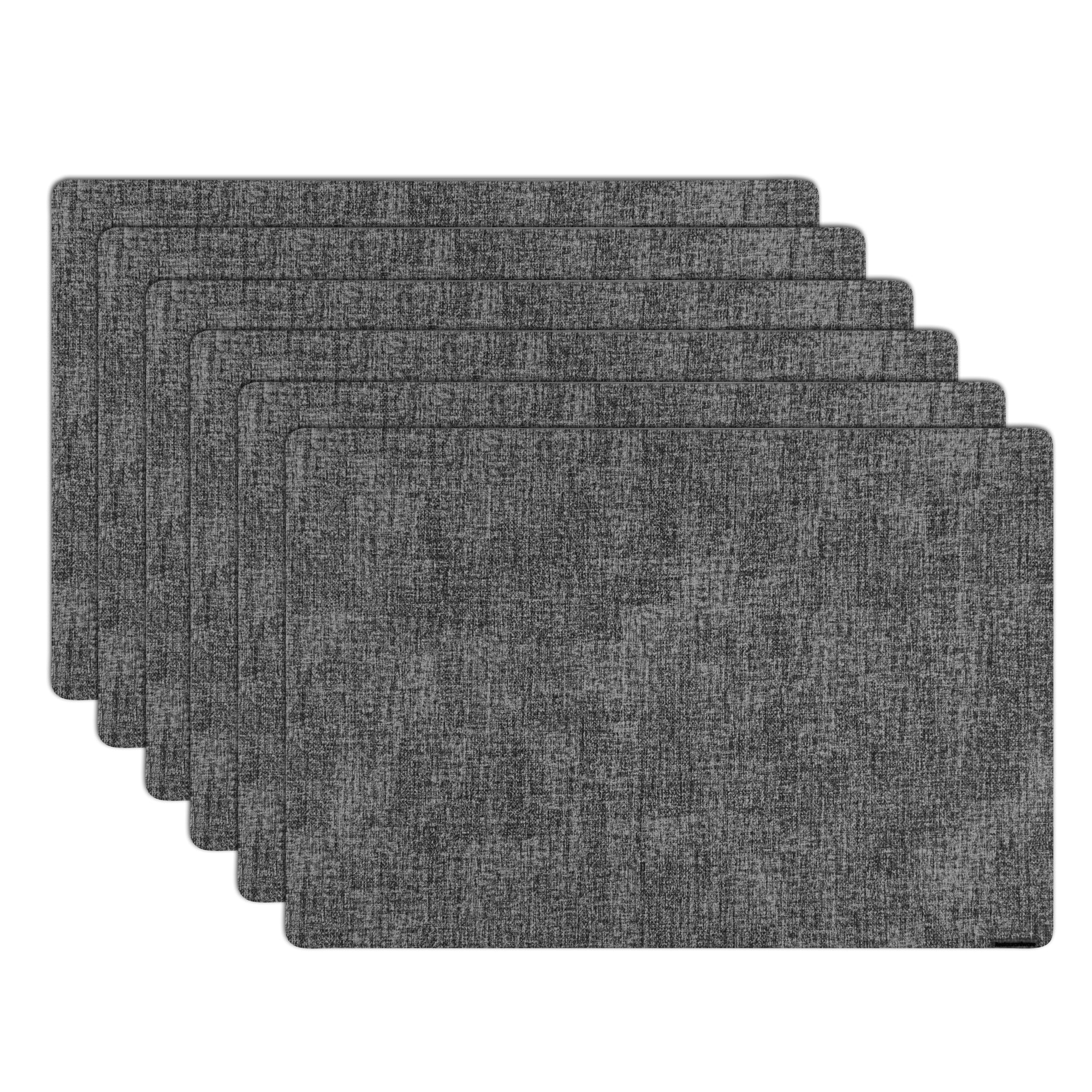 Denim Mesh Rectangle Dark Gray Vinyl Linen-Feel Placemat - 17 3/4" x 11 3/4" - 6 count box