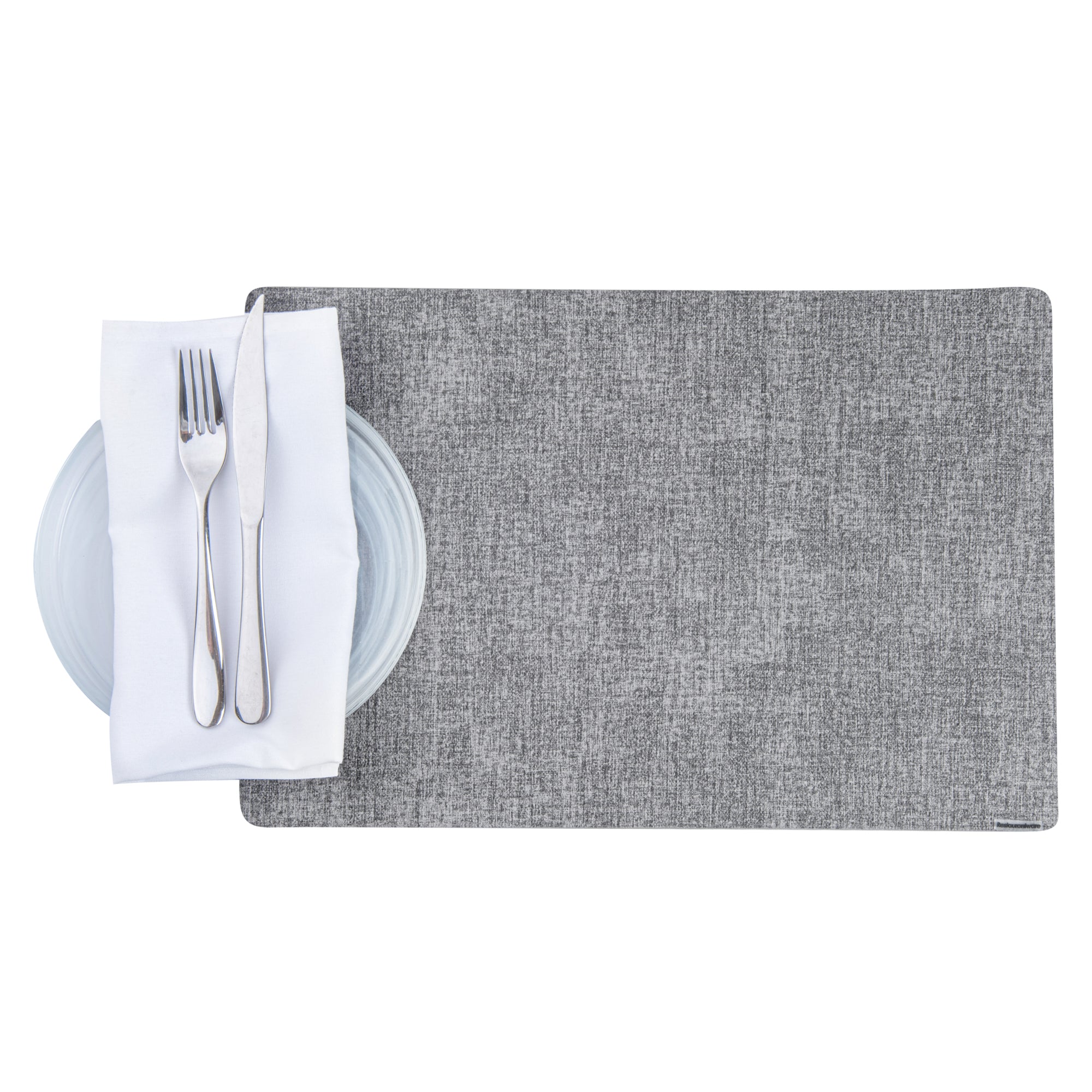 Denim Mesh Rectangle Light Gray Vinyl Linen-Feel Placemat - 17 3/4" x 11 3/4" - 6 count box