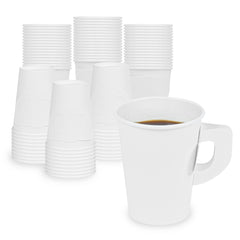 Restpresso 9 oz White Paper Coffee Cup - with Handle, Single Wall - 3