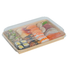 Matsuri Vision Clear PET Plastic Lid - Fits 23 oz Sushi Container, Anti-Fog - 50 count box