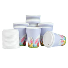 Restpresso 12 oz Easter Paper Single Wall Coffee Cup - with White Lid - 3 1/2