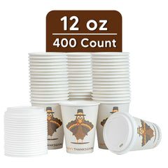 Restpresso 12 oz Happy Thanksgiving Paper Single Wall Coffee Cup - with White Lid - 3 1/2