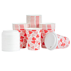 Restpresso 12 oz Valentine's Day Paper Single Wall Coffee Cup - with White Lid - 3 1/2