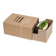 Cater Tek Rectangle Kraft Paper Burger Tray - with Cover and Divider - 8 1/4