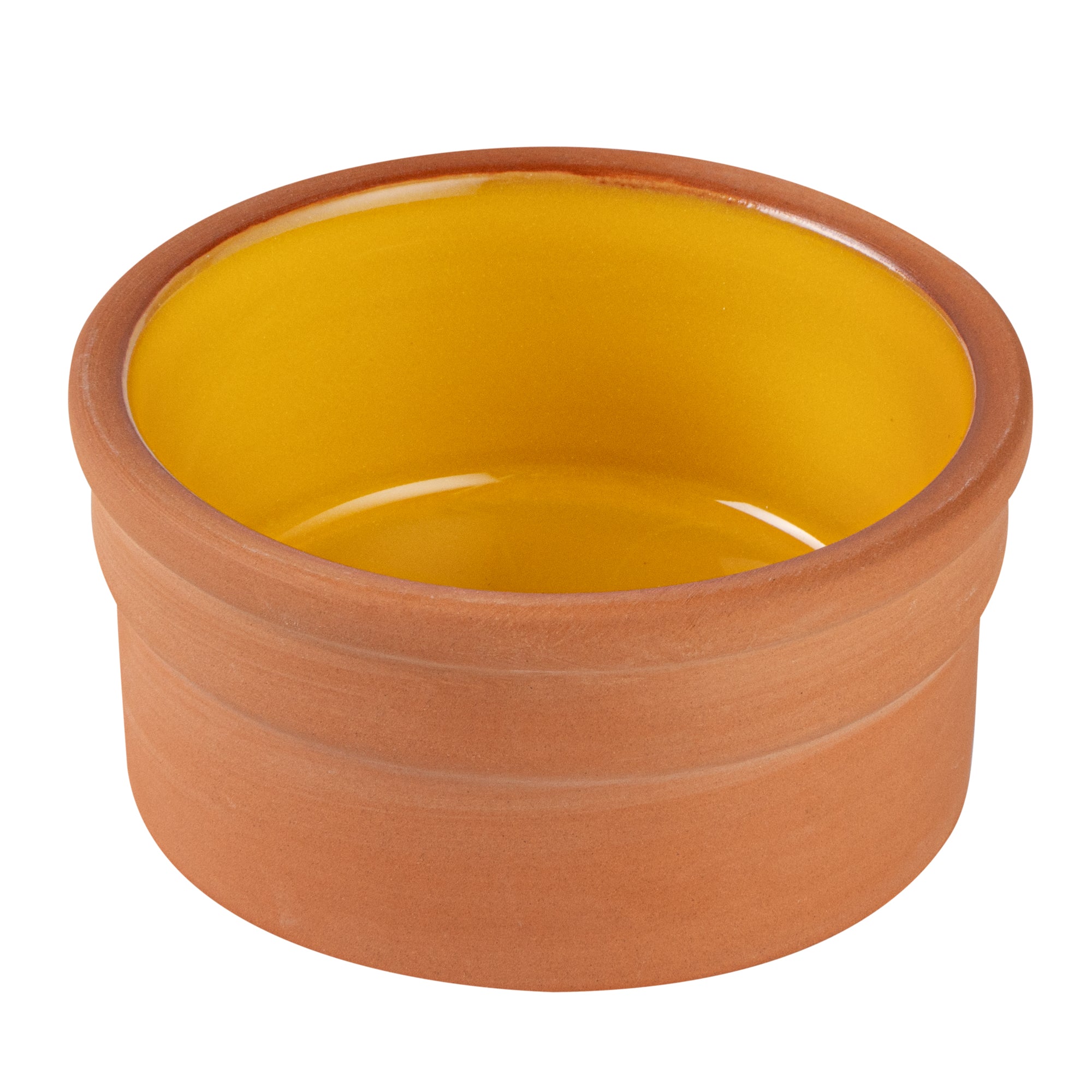 Terra Tek 5 oz Terracotta Cazuela Bowl - Yellow Glazed Interior, Oven-Safe, Microwave-Safe - 3 3/4" x 3 3/4" x 1 3/4" - 10 count box