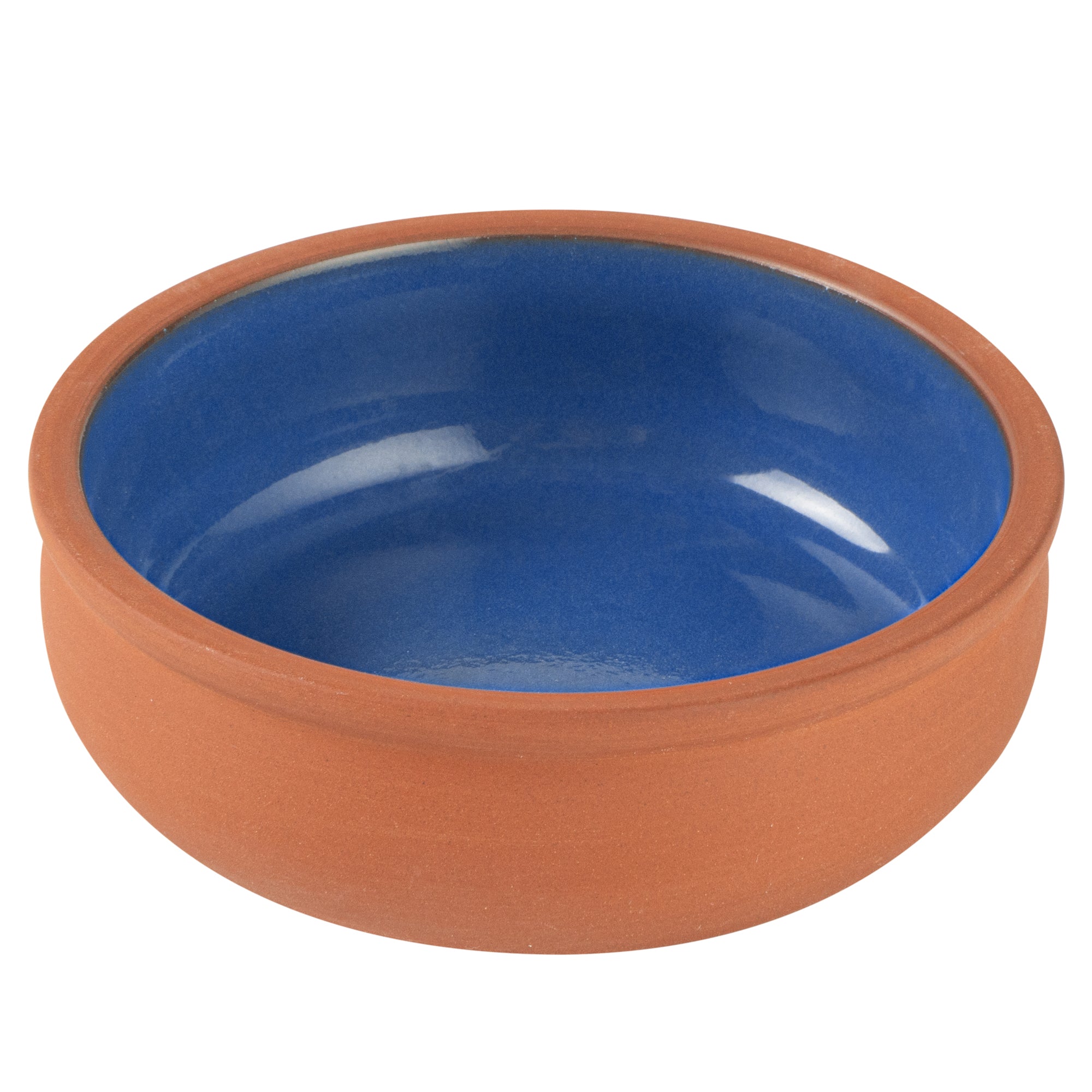 Terra Tek 7 oz Terracotta Cazuela Bowl - Blue Glazed Interior, Oven-Safe, Microwave-Safe - 4 1/2'' x 4 1/2'' x 1 1/2'' - 2 count box