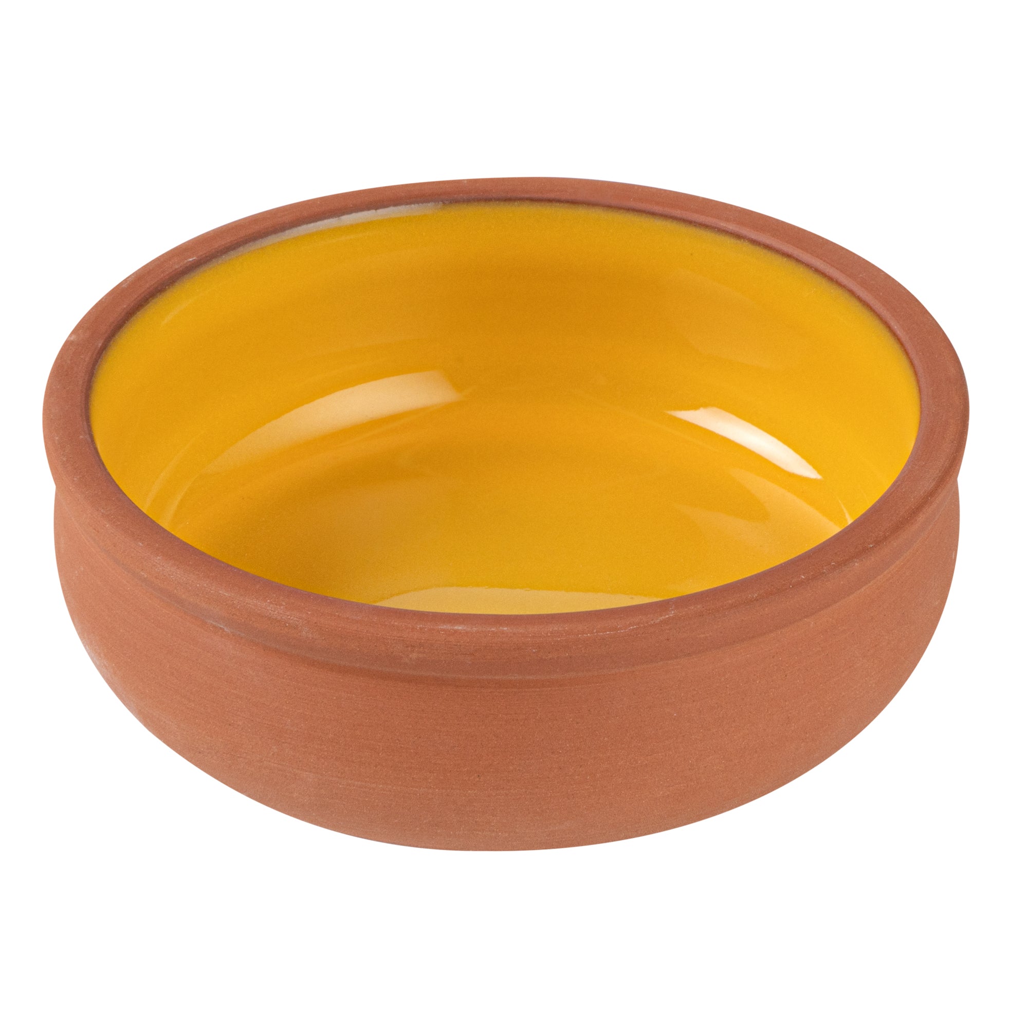 Terra Tek 7 oz Terracotta Cazuela Bowl - Yellow Glazed Interior, Oven-Safe, Microwave-Safe - 4 1/2'' x 4 1/2'' x 1 1/2'' - 2 count box