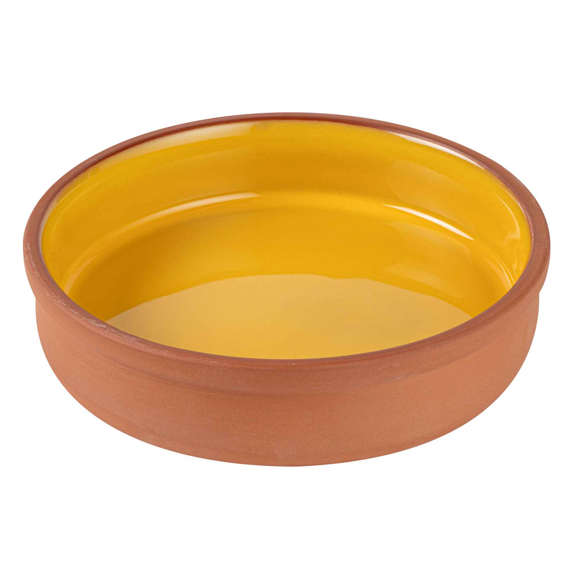 Terra Tek 15 oz Terracotta Cazuela Bowl - Yellow Glazed Interior, Oven-Safe, Microwave-Safe - 6 1/4" x 6 1/4" x 1 1/2" - 10 count box