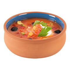 Terra Tek 17 oz Terracotta Cazuela Bowl - Blue Glazed Interior, Oven-Safe, Microwave-Safe - 5 3/4