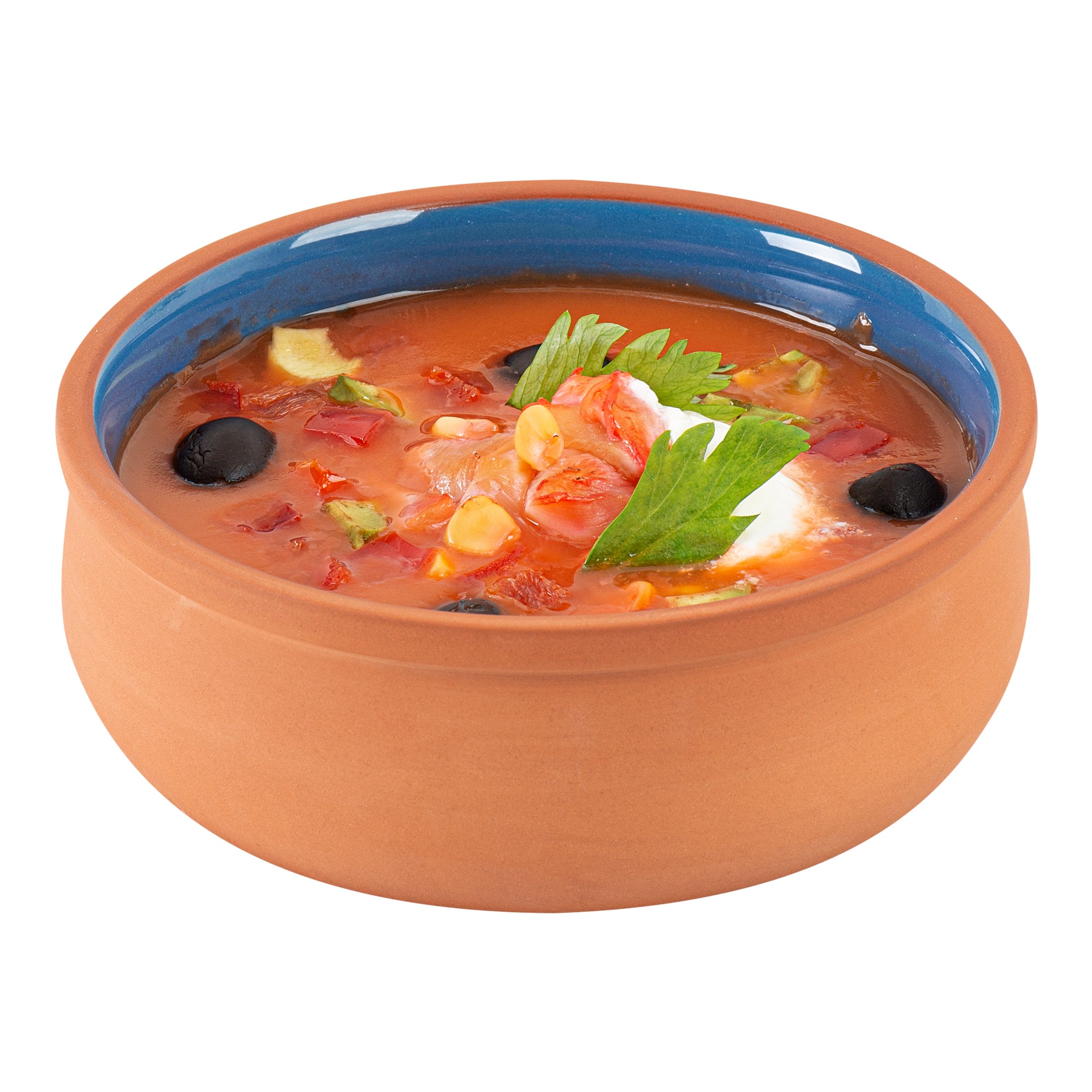 Terra Tek 17 oz Terracotta Cazuela Bowl - Blue Glazed Interior, Oven-Safe, Microwave-Safe - 5 3/4" x 5 3/4" x 2" - 10 count box