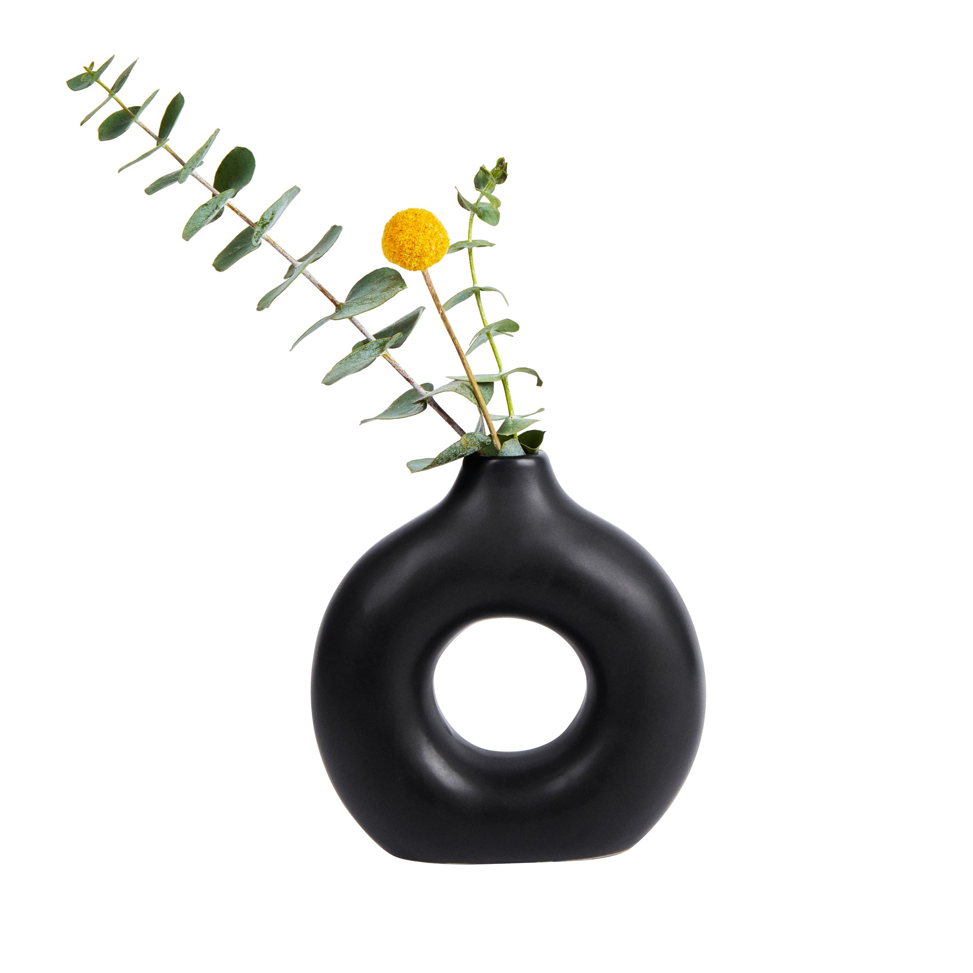 Table Art Black Ceramic Donut Vase - 5 3/4'' x 2 1/4'' x 6'' - 1 count box