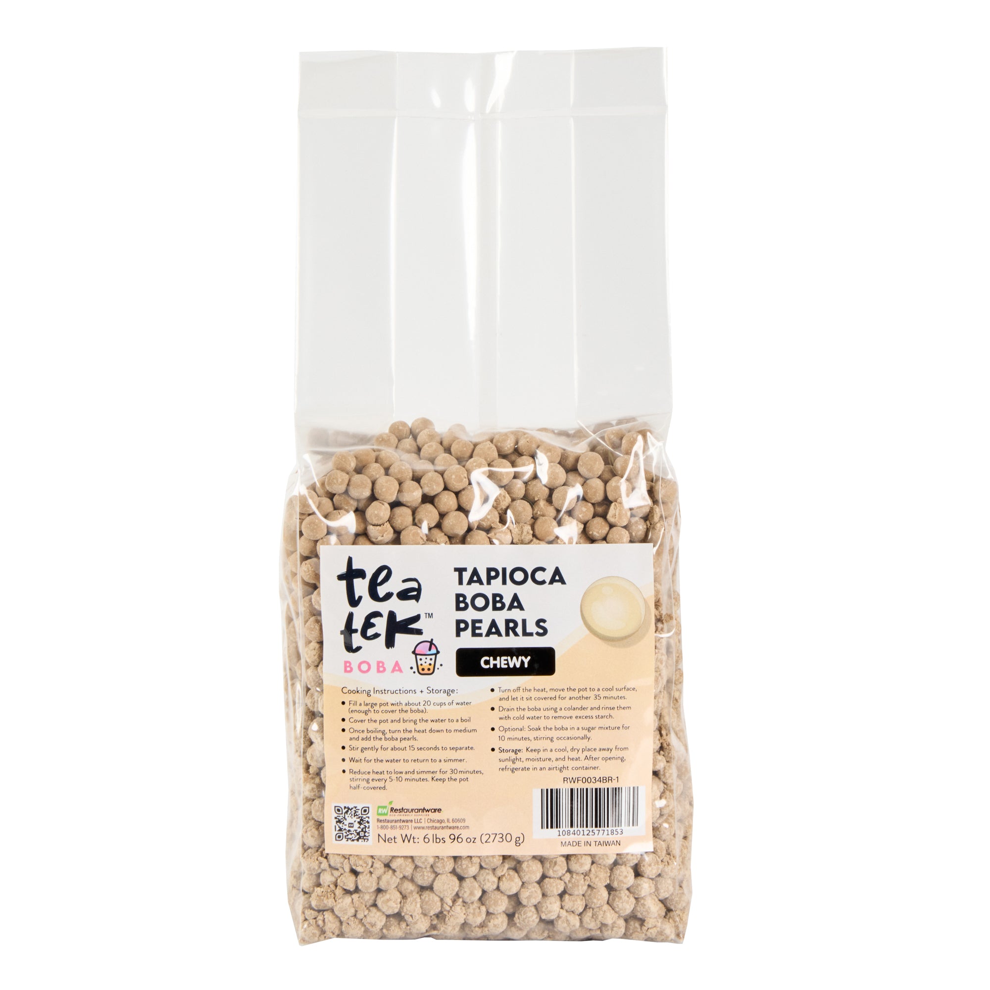 Tea Tek 6 lb Tapioca Boba Pearls - Chewy - 6 count box