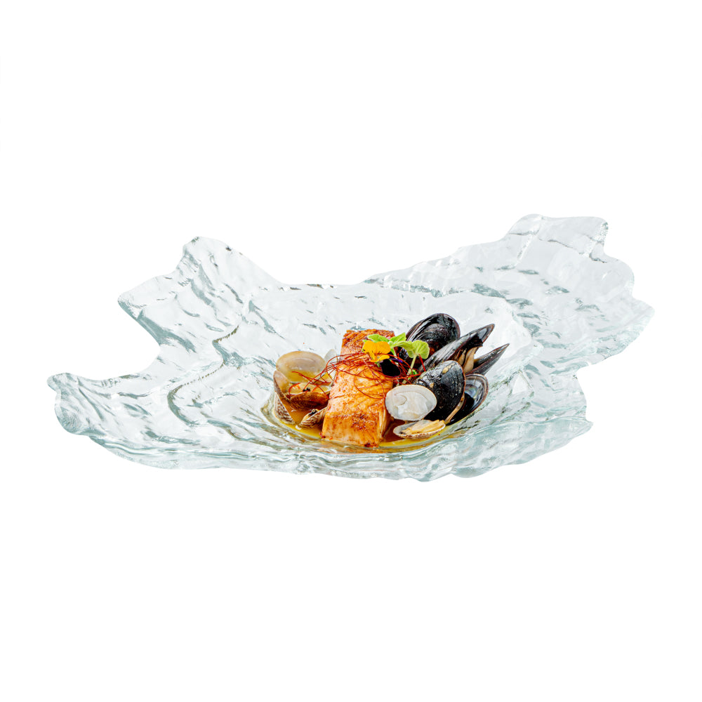 Vetri Abstract Clear Glass Seashell Serving Plate - 18" x 13 1/2" x 3 3/4" - 1 count box