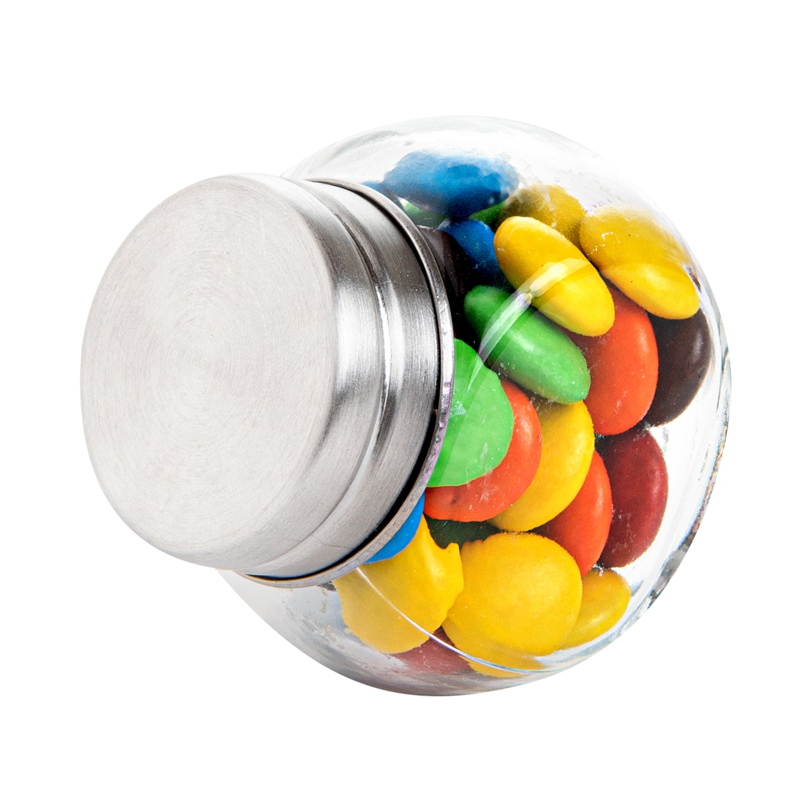 Vetri 2 oz Glass Mini Favor Jar - with Chrome Lid - 2 1/4" x 1 1/2" x 2 1/4" - 10 count box