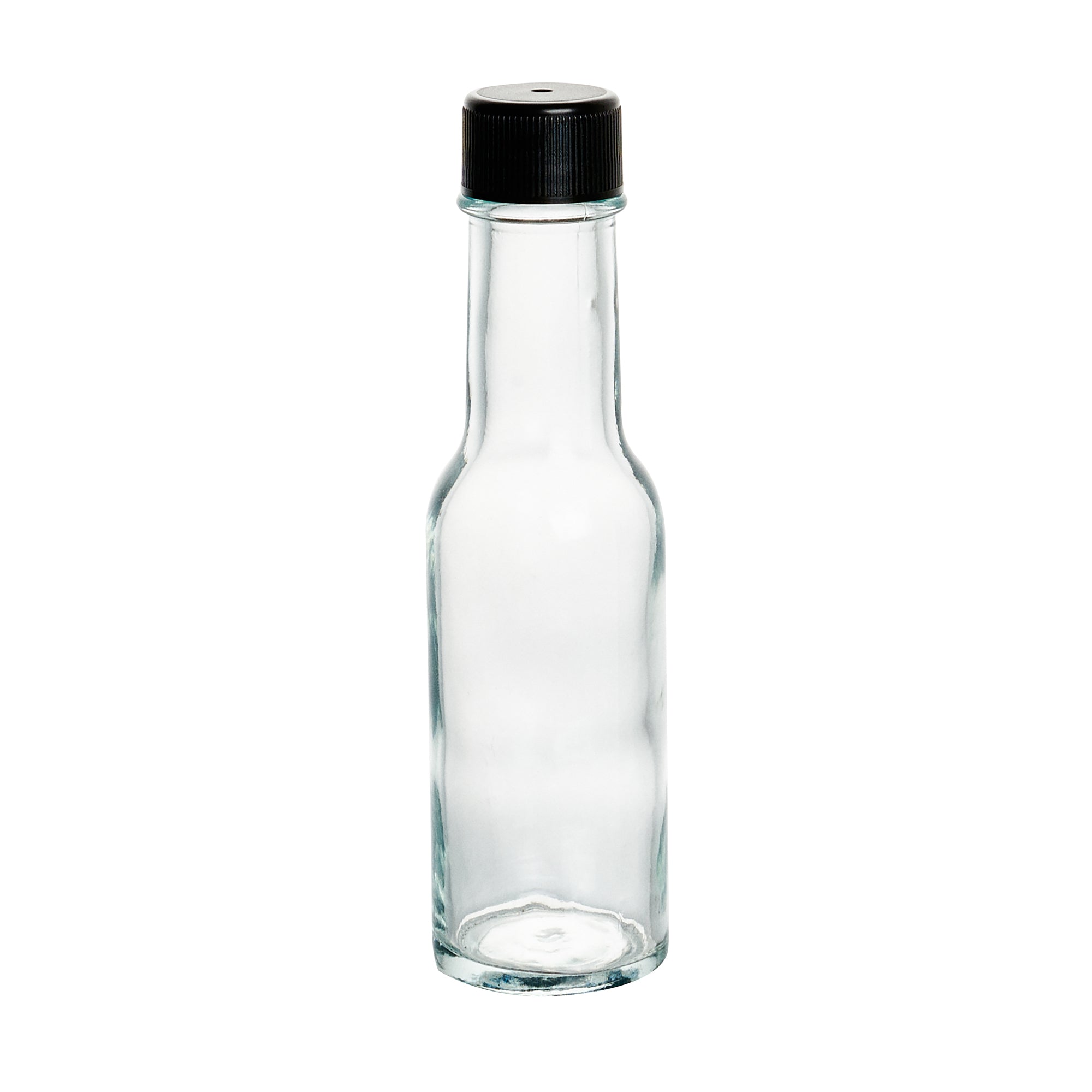 Vetri 3 oz Glass Woozy Bottle - with Black Cap - 1 1/2" x 1 1/2" x 6" - 10 count box