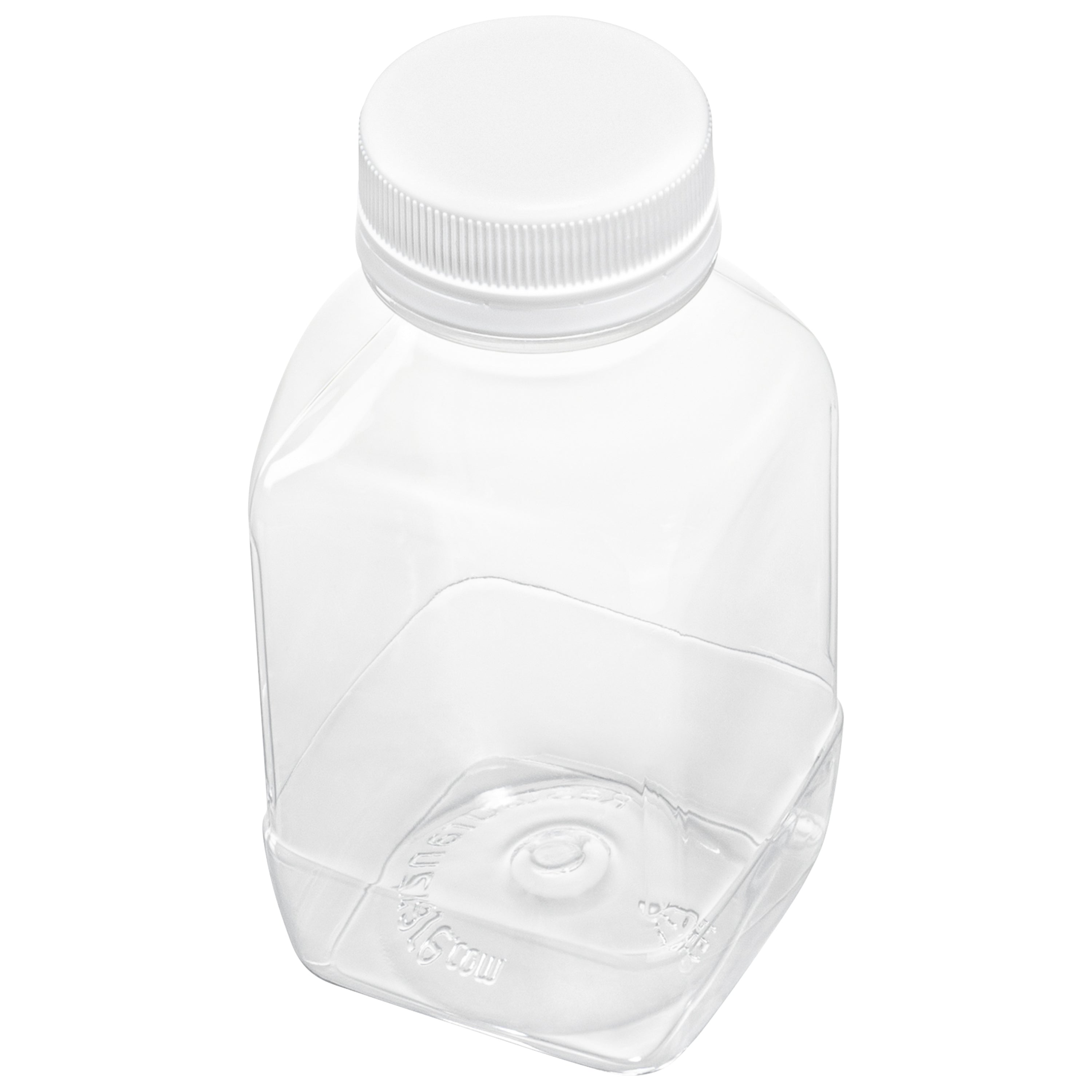 8 oz Square Clear Plastic Cold Pressed Juice Bottle - with Safety Cap - 2 1/4" x 2 1/4" x 4" - 100 count box