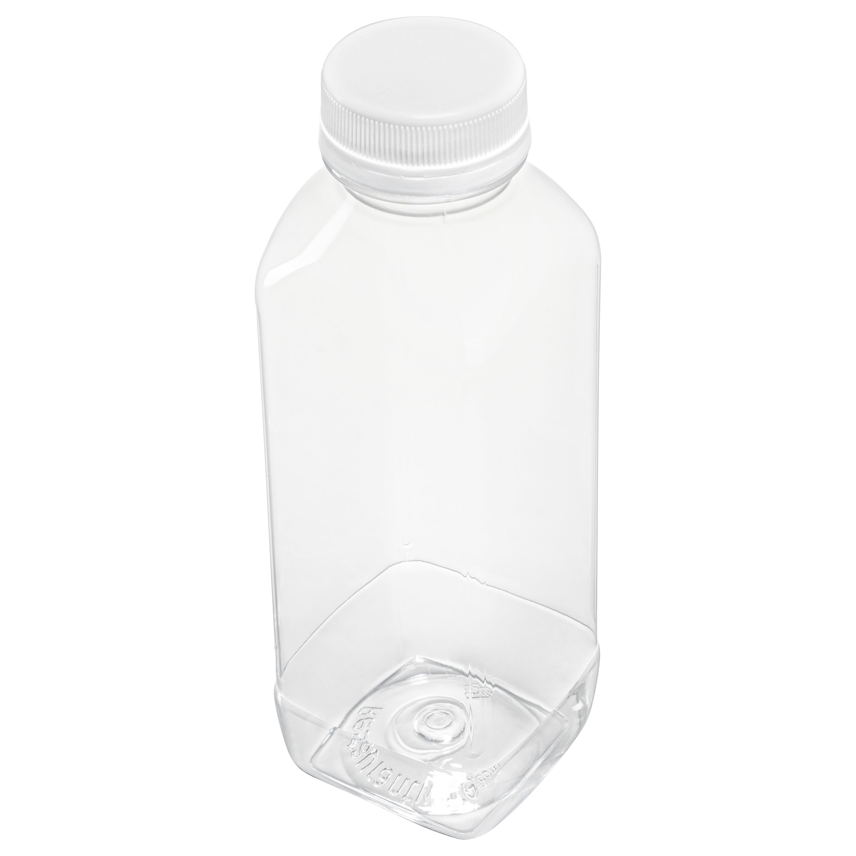 16 oz Square Clear Plastic Cold Pressed Juice Bottle - with Safety Cap - 2 1/4" x 2 1/4" x 7" - 100 count box