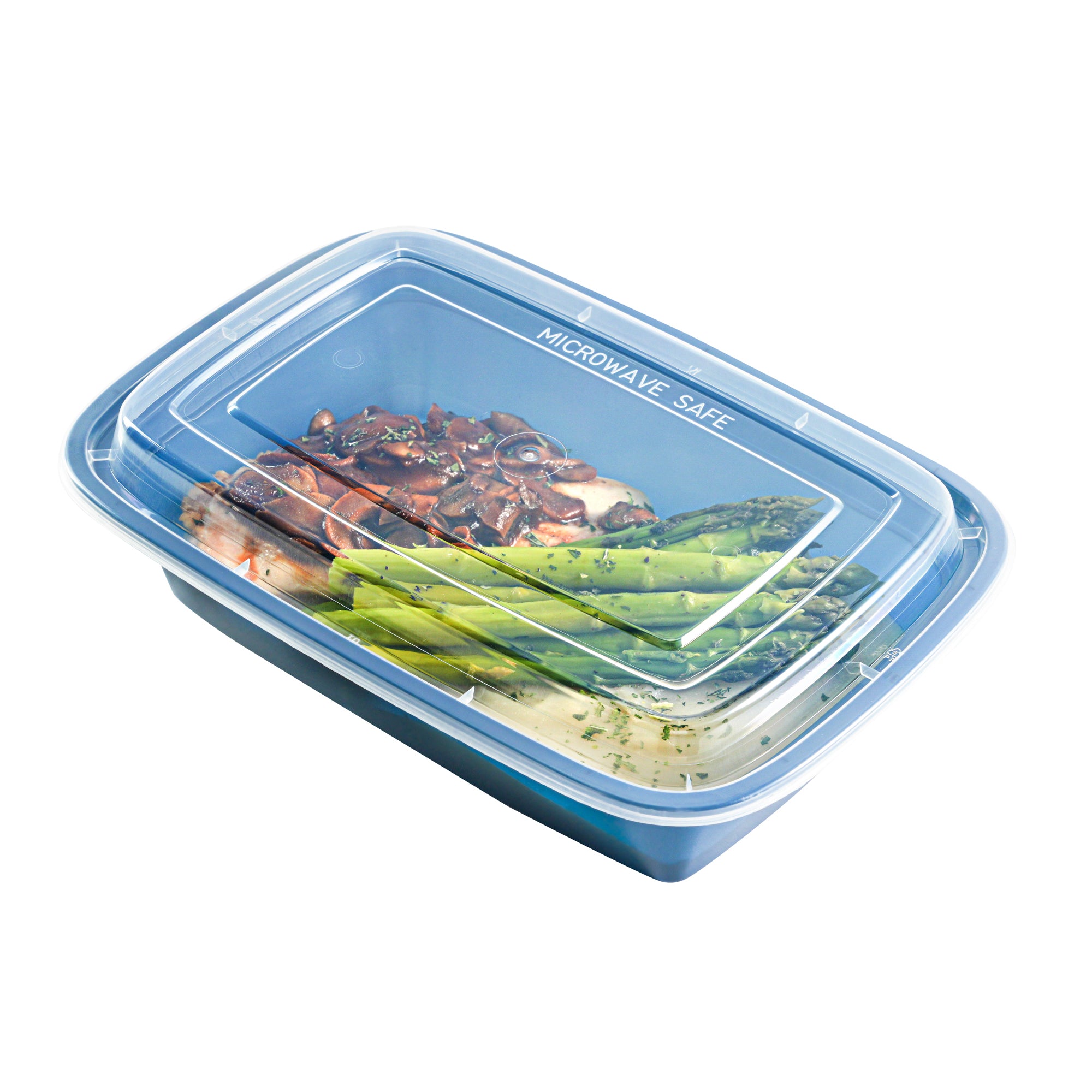 Asporto 38 oz Rectangle Midnight Blue Plastic To Go Box - with Clear Lid, Microwavable - 8 3/4" x 6" x 2" - 100 count box