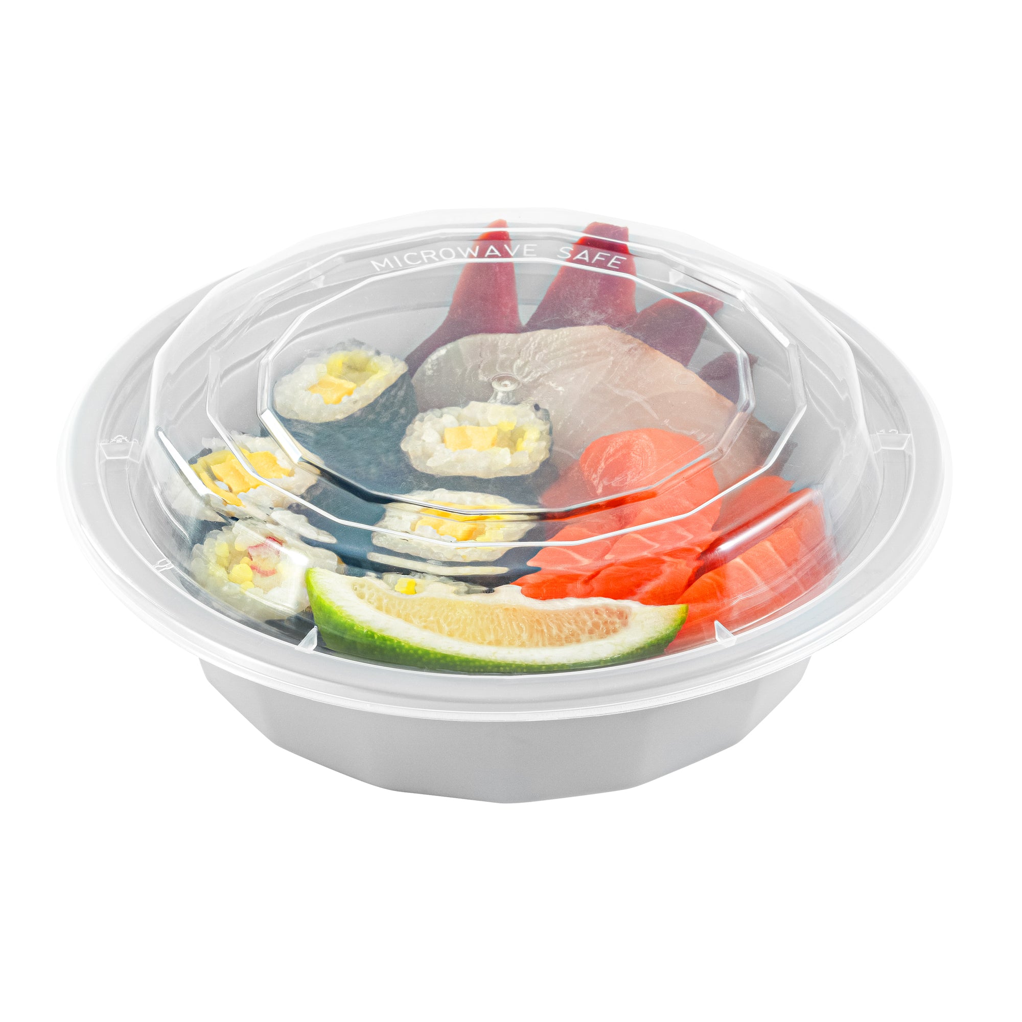 Asporto 16 oz Round Silver Plastic To Go Box - with Clear Lid, Microwavable - 6 1/4" x 6 1/4" x 1 3/4" - 100 count box