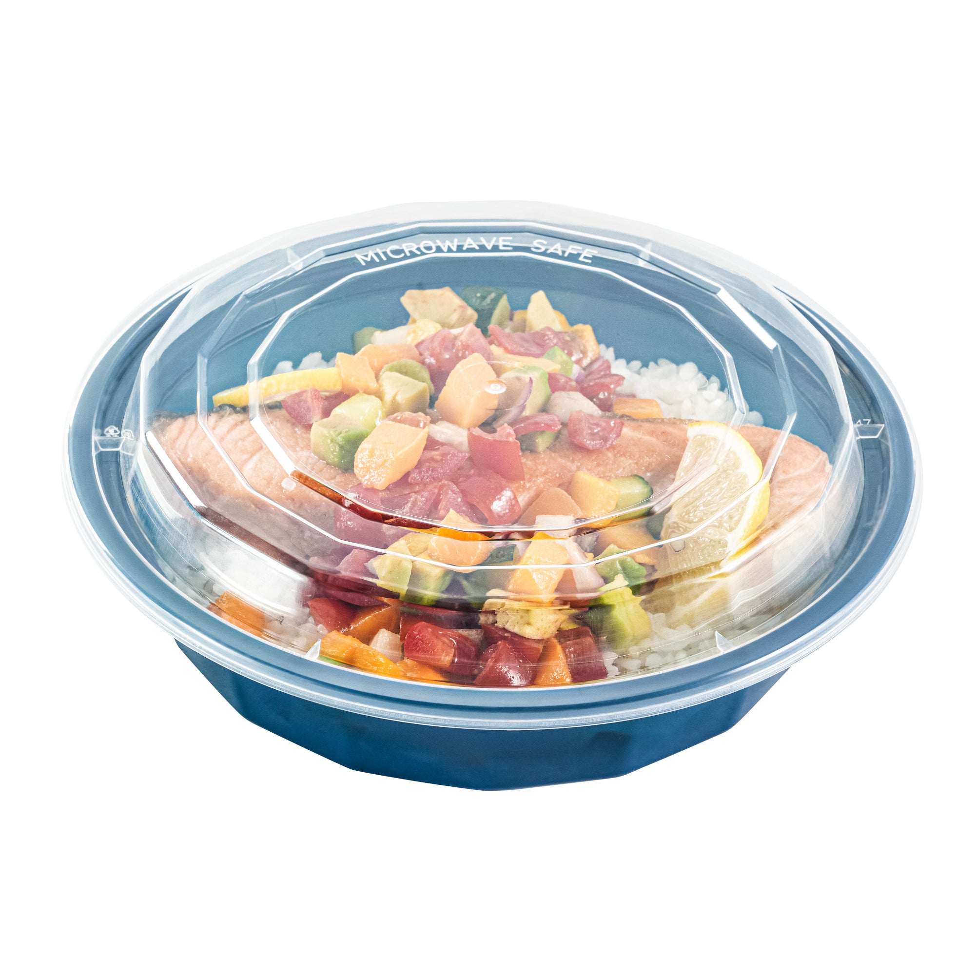 Asporto 24 oz Round Midnight Blue Plastic To Go Box - with Clear Lid, Microwavable - 7 1/4" x 7 1/4" x 1 1/2" - 100 count box