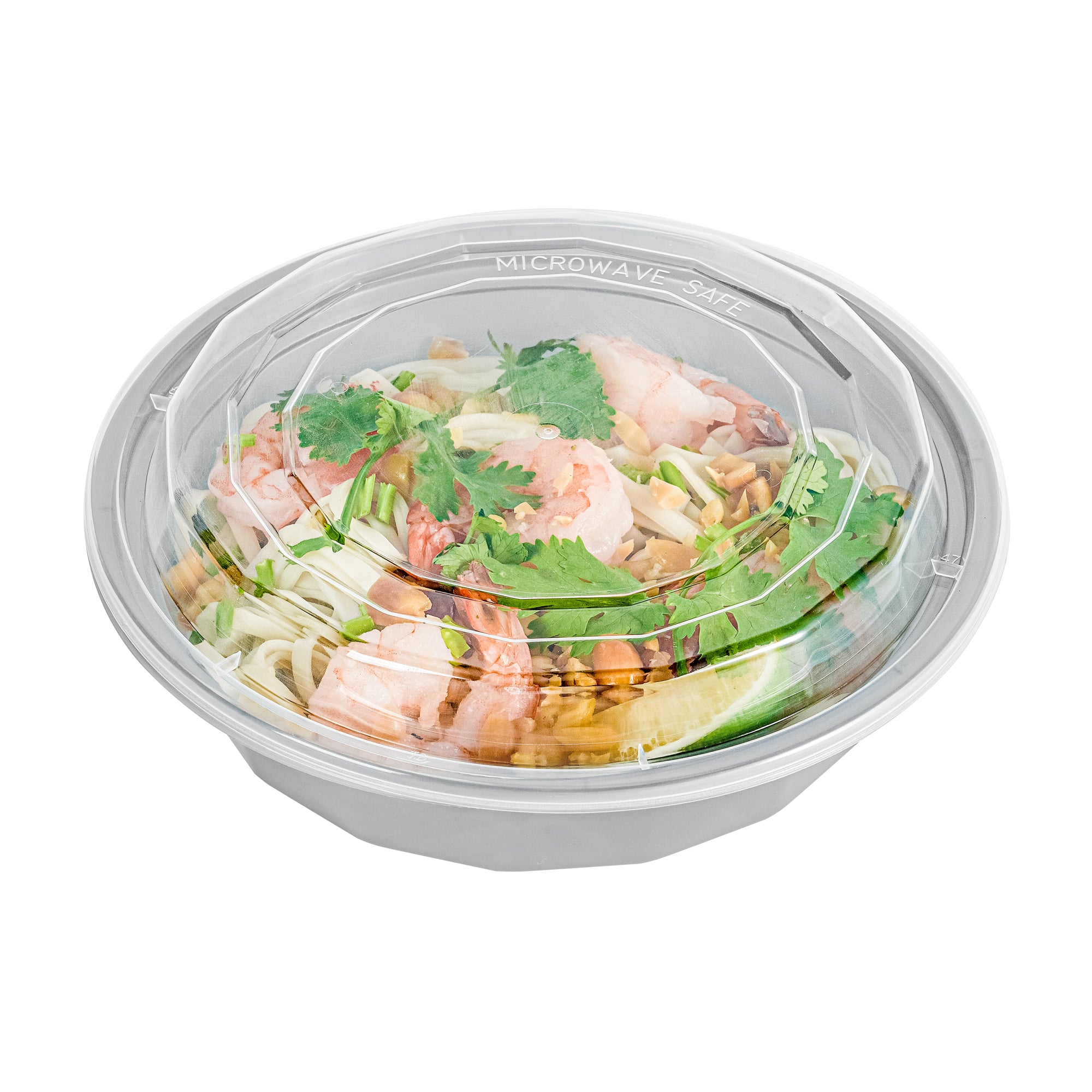 Asporto 24 oz Round Silver Plastic To Go Box - with Clear Lid, Microwavable - 7 1/4" x 7 1/4" x 1 1/2" - 100 count box