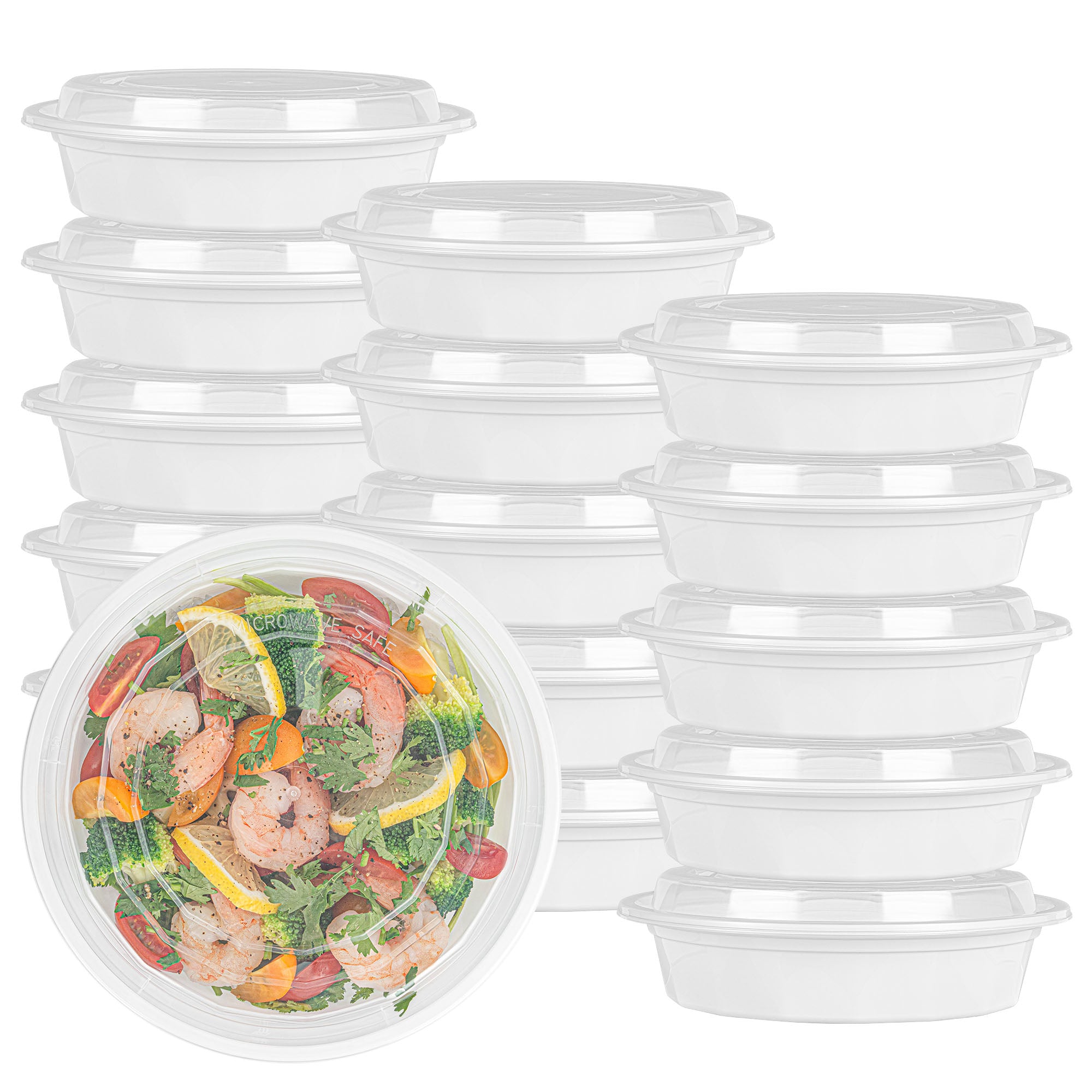 Asporto 24 oz Round White Plastic To Go Box - with Clear Lid, Microwavable - 7 1/4" x 7 1/4" x 1 1/2" - 100 count box