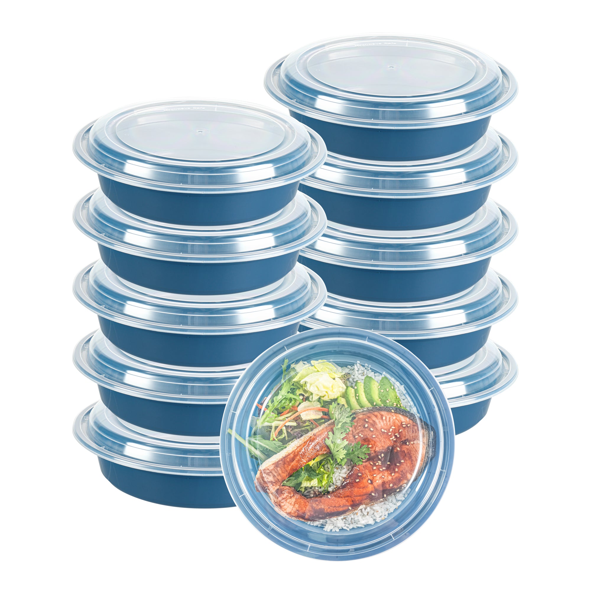 Asporto 48 oz Round Midnight Blue Plastic To Go Box - with Clear Lid, Microwavable - 9" x 9" x 1 3/4" - 100 count box