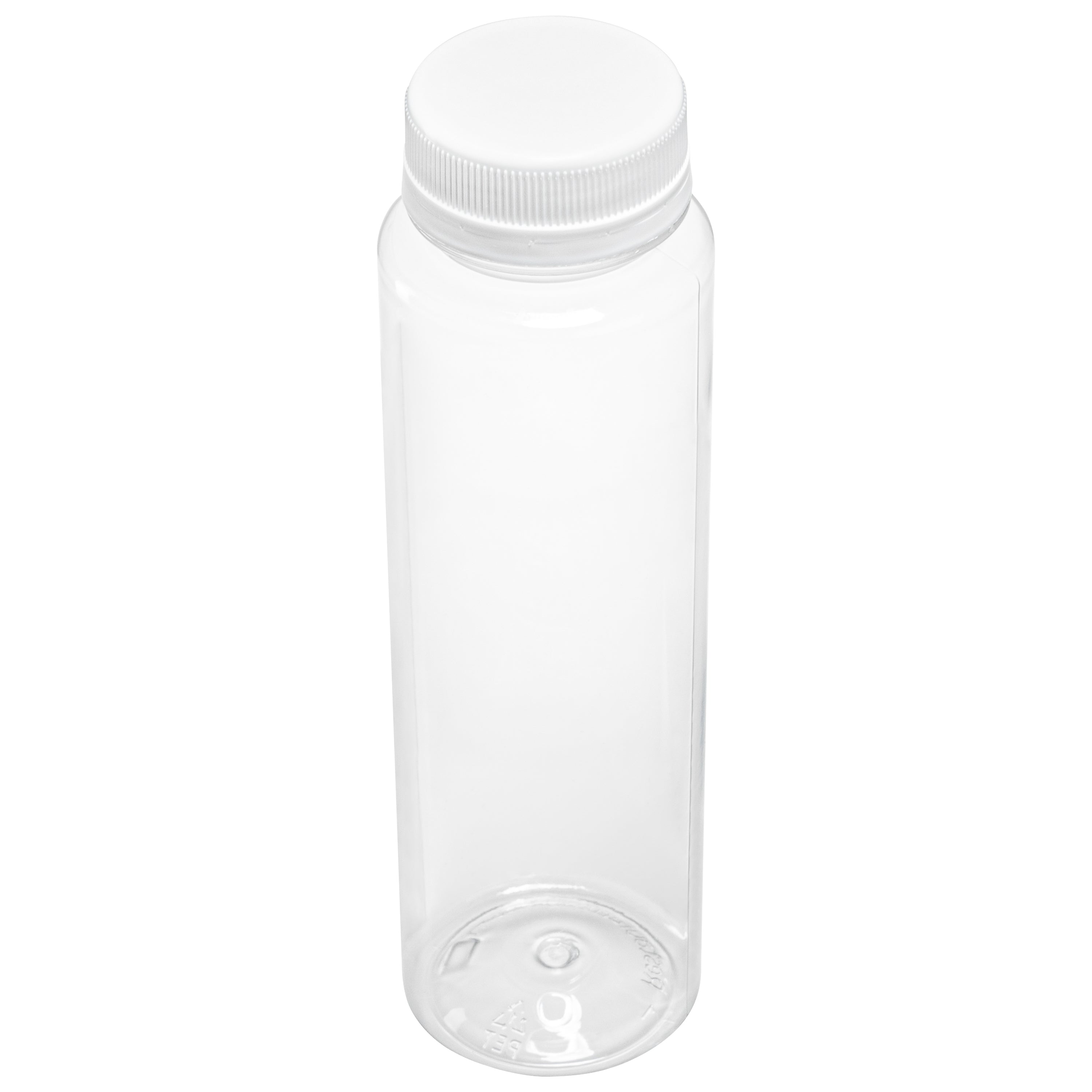 8 oz Round Clear Plastic Cold Pressed Juice Bottle - with Safety Cap - 2" x 2" x 6" - 100 count box